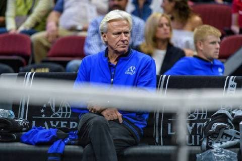 CHICAGO, IL - SEPTEMBER 22: Team Europe s captain Bjorn Borg of Sweden looks on during a singles match between Team World s John Isner of the United States of America and Team Europe s Alexander Zverev of Germany on day two of the 2018 Laver Cup on September 22, 2018, at the United Center in Chicago, Illinois. Zverev beats Isner 3-6 7-6(8) 10-7 . (Photo by Daniel Bartel Icon Sportswire) TENNIS: SEP 22 Laver Cup Icon180922002 EDITORIAL USE ONLY