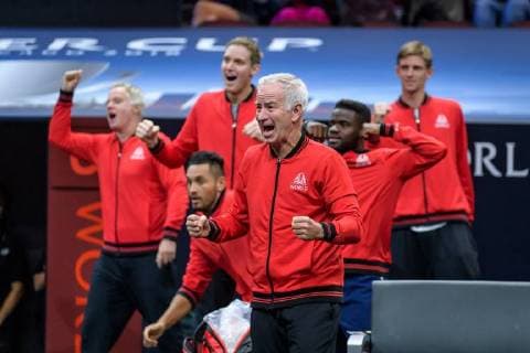 CHICAGO, IL - SEPTEMBER 22: Team World s captain John McEnroe cheers on Team World s John Isner of the United States of America during a singles match on day two of the 2018 Laver Cup on September 22, 2018, at the United Center in Chicago, Illinois. Zverev beats Isner 3-6 7-6(8) 10-7 . (Photo by Daniel Bartel Icon Sportswire) TENNIS: SEP 22 Laver Cup Icon180922013 EDITORIAL USE ONLY