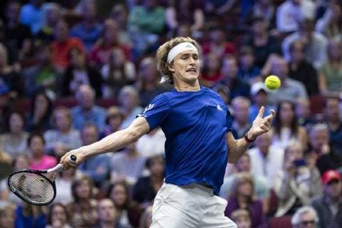 September 22, 2018 - Chicago, Illinois, U.S - Team Europe member ALEXANDER ZVEREV of Germany hits a forehand during the first singles match between Team Europe and Team World on Day Two of the Laver Cup at the United Center in Chicago, Illinois. Laver Cup Day 1 - ZUMAl140 20180922_zap_l140_028 Copyright: xShelleyxLiptonx