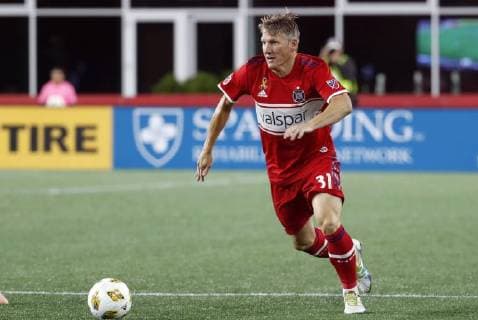 FOXBOROUGH, MA - SEPTEMBER 22: Chicago Fire midfielder Bastian Schweinsteiger (31) pushes the ball forward during a match between the New England Revolution and the Chicago Fire on September 22, 2018, at Gillette Stadium in Foxborough, Massachusetts. The teams played to a 2-2 draw. (Photo by Fred Kfoury III Icon Sportswire) SOCCER: SEP 22 MLS Fussball Herren USA - Chicago Fire at New England Revolution Icon482180922002 EDITORIAL USE ONLY