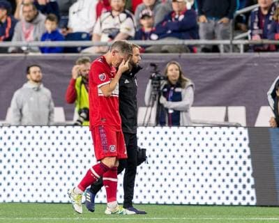 September 22, 2018 - Foxborough, Massachusetts, USA - Foxborough, Massachusetts - September 22, 2018: In a Major League Soccer MLS Fussball Herren USA match, New England Revolution (blue white) tied Chicago Fire (red), 2-2, at Gillette Stadium. Bastian Schweinsteiger - ZUMAt139 20180922_zaa_t139_505 Copyright: xAndrewxKatsampesx