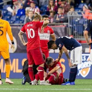September 22, 2018 - Foxborough, Massachusetts, USA - Foxborough, Massachusetts - September 22, 2018: In a Major League Soccer MLS Fussball Herren USA match, New England Revolution (blue white) tied Chicago Fire (red), 2-2, at Gillette Stadium. Bastian Schweinsteiger, Guillermo Hauche - ZUMAt139 20180922_zaa_t139_501 Copyright: xAndrewxKatsampesx