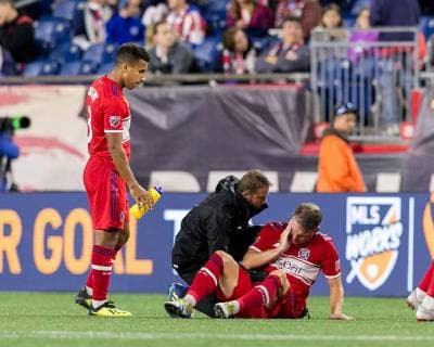 September 22, 2018 - Foxborough, Massachusetts, USA - Foxborough, Massachusetts - September 22, 2018: In a Major League Soccer MLS Fussball Herren USA match, New England Revolution (blue white) tied Chicago Fire (red), 2-2, at Gillette Stadium. Bastian Schweinsteiger - ZUMAt139 20180922_zaa_t139_497 Copyright: xAndrewxKatsampesx