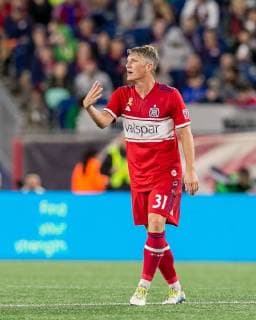 September 22, 2018 - Foxborough, Massachusetts, USA - Foxborough, Massachusetts - September 22, 2018: In a Major League Soccer MLS Fussball Herren USA match, New England Revolution (blue white) tied Chicago Fire (red), 2-2, at Gillette Stadium. Bastian Schweinsteiger - ZUMAt139 20180922_zaa_t139_510 Copyright: xAndrewxKatsampesx