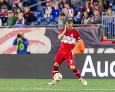 September 22, 2018 - Foxborough, Massachusetts, USA - Foxborough, Massachusetts - September 22, 2018: In a Major League Soccer MLS Fussball Herren USA match, New England Revolution (blue white) tied Chicago Fire (red), 2-2, at Gillette Stadium. Bastian Schweinsteiger - ZUMAt139 20180922_zaa_t139_490 Copyright: xAndrewxKatsampesx