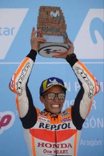 Marc Marquez (93) of Spain and Repsol Honda Team during race day of the Gran Premio Movistar de Aragon of World Championship WM Weltmeisterschaft of MotoGP at Motorland Aragon Circuit on September 23, 2018 in Alcaniz, Spain. *** Marc Marquez 93 of Spain and Repsol Honda Team during race day of the Movistar Grand Prix of Aragon of world championship of MotoGP at Motorland Aragon Circuit on September 23 2018 in Alcaniz Spain  xJosexBretonx xMotoGPxofxAragonx-xRacex