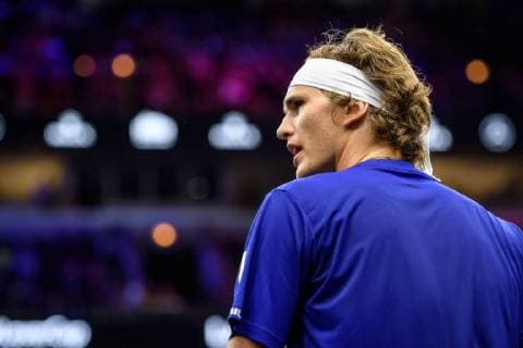 CHICAGO, IL - SEPTEMBER 23: Team Europe s Alexander Zverev of Germany looks on during a singles match on day three of the 2018 Laver Cup on September 23, 2018, at the United Center in Chicago, Illinois. Zverev beats Anderson 6-7(3) 7-5 10-7 . (Photo by Daniel Bartel Icon Sportswire) TENNIS: SEP 23 Laver Cup Icon180923049 EDITORIAL USE ONLY