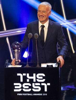 (180925) -- LONDON, Sept. 25, 2018 (Xinhua) -- Didier Deschamps, Manager of France speaks after recieved the trophy for The Best FIFA Men s Coach 2018 during the Best FIFA Football Awards 2018 in London, Britain on Sept. 24, 2018. (Xinhua Han Yan) (SP)BRITAIN-LONDON-THE BEST FIFA FOOTBALL AWARDS 