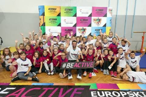 Sport Bilder des Tages European Week, Marin Cilic 25.09.2018.., Zagreb - As part of the European Sport Week, Marin Cilic visited elementary school Julij Klovic and played with kids on physical education  GoranxStanzl PIXSELL