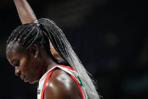 (180925) -- TENERIFE, Sept. 25, 2018 -- Mame Diodio Diouf of Senegal reacts during the Group D match between China and Senegal at the 2018 FIBA Women s Basketball World Cup at Santiago Martin in San Cristobal de La Laguna in Tenerife, Spain, Sept. 25, 2018. China won 75-66. ) (SP)SPAIN-TENERIFE-FIBA WOMEN S BASKETBALL WORLD CUP-CHN VS SEN ZhengxHuansong 