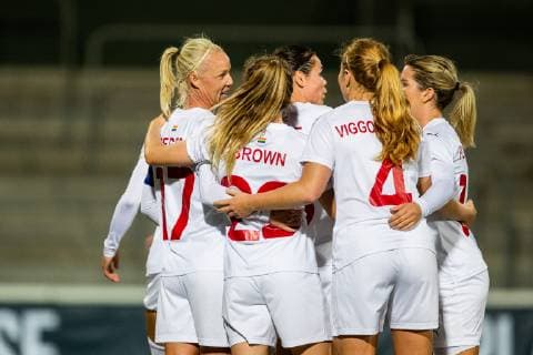 180926 Players of Rosengard celebrastes after 1-0 under fotbollsmatchen i Champions League mellan Rosengard och Rjazan den 26 september 2018 i Malmö. Copyright: MATHILDAxAHLBERG BB180926MA003