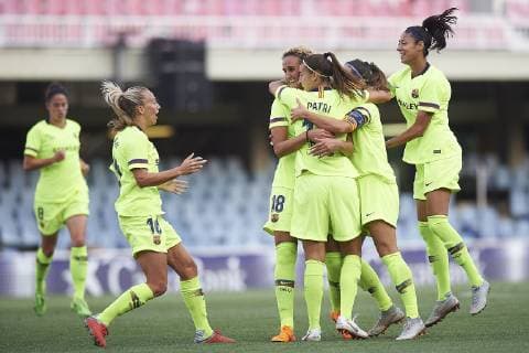 BARCELONA, 26-09-2018. UEFA Women s Champions League 2018 2019, round of 32. FC Barcelona Barca - BIIK-Kazygurt. during the game FC Barcelona 2-0 BIIK-Kazygurt. FC Barcelona players celebrating the 1-0 FC Barcelona - BIIK-Kazygurt  x2496782x