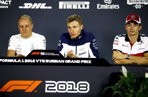 Motorsports: FIA Formula One World Championship WM Weltmeisterschaft 2018, Grand Prix of Russia, 77 Valtteri Bottas (FIN, Mercedes AMG Petronas Motorsport), 35 Sergey Sirotkin (RUS, Williams Martini Racing), 16 Charles Leclerc (MCO, Alfa Romeo Sauber F1 Team), Sochi Russia