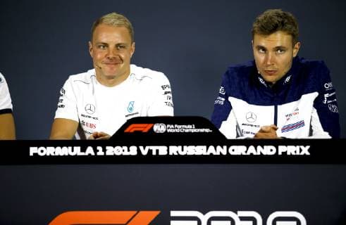 Motorsports: FIA Formula One World Championship WM Weltmeisterschaft 2018, Grand Prix of Russia, 77 Valtteri Bottas (FIN, Mercedes AMG Petronas Motorsport), 35 Sergey Sirotkin (RUS, Williams Martini Racing), Sochi Russia