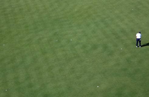 Patrick Reed works on the putting green on day two of the Ryder Cup at Le Golf National in Guyancourt near Paris on September 29, 2018. Team Europe leads Team USA 10-6 heading into the final day of competition.  PAR20180929100 DAVIDxSILPA