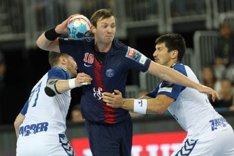 Zagreb, 29 09 2018 - Arena Zagreb hall, 2018 19 EHF Men s Champions League Group Phase. HC Prvo plinarsko drustvo Zagreb (white) - Paris Saint-Germain HB (blue) 21:32 SAGOSEN Sander (10) 
