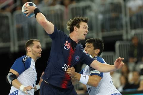 Zagreb, 29 09 2018 - Arena Zagreb hall, 2018 19 EHF Men s Champions League Group Phase. HC Prvo plinarsko drustvo Zagreb (white) - Paris Saint-Germain HB (blue) 21:32 SAGOSEN Sander (10) 
