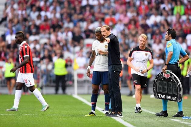 03 PRESNEL KIMPEMBE (PSG) - THOMAS TUCHEL (ENTRAINEUR PSG) FOOTBALL : Nice vs Paris SG - Ligue 1 Conforama - 29 09 2018 FEP Panoramic 