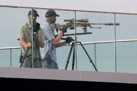 SOCHI, RUSSIA â€“ SEPTEMBER 30, 2018: Snipers at the Sochi Autodrom racing circuit during the 2018 Formula One Russian Grand Prix. Mikhail Metzel TASS  TS09201A