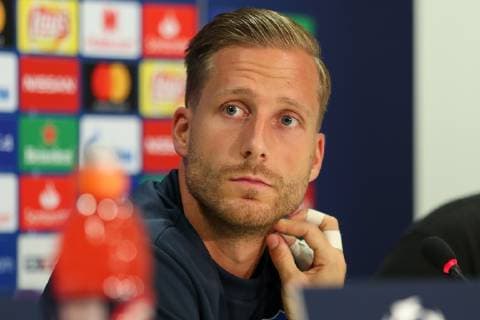 Oliver Baumann (Torwart, Hoffenheim, 1), Einzelbild, Aktion, Action, Porträt, Portrait, bei der Pressekonferenz, PK, press conference PK Pressekonferenz Pressetermin, Medientermin, Fussball, UEFA Champions League, Pressekonferenz TSG 1899 Hoffenheim,