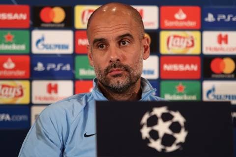 Josep Guardiola i Sala (Pep Guardiola, Trainer, Cheftrainer, ManCity), Einzelbild, Aktion, Action, Porträt, Portrait, bei der Pressekonferenz, PK, press conference PK Pressekonferenz Pressetermin, Medientermin, enttäuscht schauend, Enttäuschung, Frustration, disappointed, pessimistisch, Fussball, UEFA Champions League, Pressekonferenz Manchester City FC,