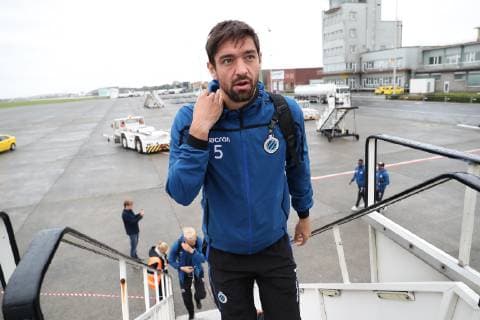 Club s Benoit Poulain pictured during the departure of Belgian soccer team Club Brugge KV for Mardid, Spain, Tuesday 02 October 2018 at Oostende Airport. Tomorrow Club will meet Spanish club Atletico Madrid on day two the UEFA Champions League, in group A. BRUNOxFAHY  x05439384x