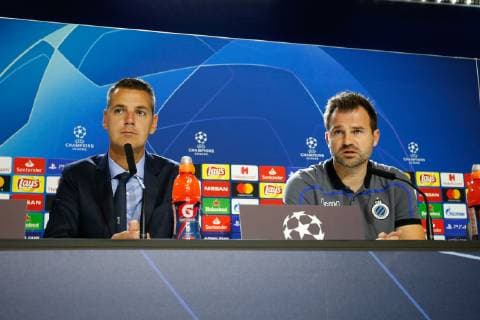 Club s spokesman Kirsten Willem and Club Brugge s head coach Ivan Leko pictured during a press conference PK Pressekonferenz of Belgian soccer team Club Brugge KV, Tuesday 02 October 2018 in Madrid, Spain. Tomorrow Club will meet Spanish club Atletico Madrid on day two the UEFA Champions League, in group A. BRUNOxFAHY  x05439577x