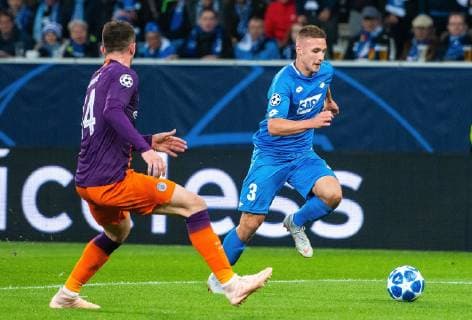 02.10.2018, xfux, Fussball UEFA Champions League, TSG 1899 Hoffenheim - Manchester City FC, emspor, v.l. Aymeric Laporte (Manchester City FC), Pavel Kaderabek (TSG 1899 Hoffenheim) Sinsheim