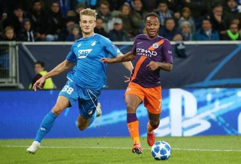 Stefan POSCH (38, 1899 Hoffenheim), Raheem Sterling (7, Manchester City), UEFA Champions League, TSG 1899 Hoffenheim vs. Manchester City, Groupe F, Matchday 2, October, 02 2018, Wirsol Rhein Neckar Arena, Germany, YmdY, ** DFL DFL regulations prohibit any use of photographs as image sequences and or quasi-video. ** TSG 1899 Hoffenheim - Manchester City