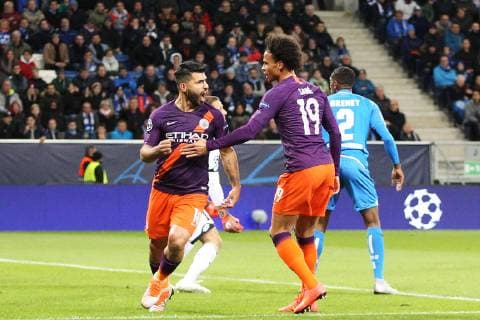 02.10.2018, xtvx, Fussball UEFA Champions League, TSG 1899 Hoffenheim - Manchester City FC emspor, v.l. Goal scored, Tor zum 1:1 Sergio Aguero (Manchester City) (DFL DFB REGULATIONS PROHIBIT ANY USE OF PHOTOGRAPHS as IMAGE SEQUENCES and or QUASI-VIDEO) Sinsheim