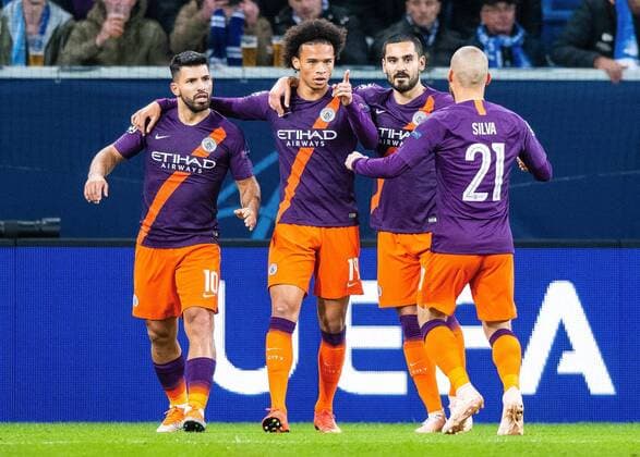 Sport Bilder des Tages 02.10.2018, xfux, Fussball UEFA Champions League, TSG 1899 Hoffenheim - Manchester City FC, emspor, v.l. Sergio Agueero Agüero (Manchester City FC), Leroy Sane (Manchester City FC), Ilkay Guendogan (Manchester City FC), David Silva (Manchester City FC) Torjubel, Goal celebration, celebrate the goal zum 1:1 Sinsheim
