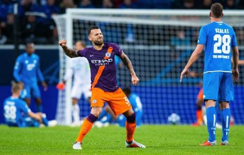 02.10.2018, xfux, Fussball UEFA Champions League, TSG 1899 Hoffenheim - Manchester City FC, emspor, v.l. Nicolas Otamendi (Manchester City FC) Torjubel, Goal celebration, celebrate the goal zum 1:1 Sinsheim