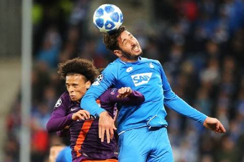 02.10.2018, xtvx, Fussball UEFA Champions League, TSG 1899 Hoffenheim - Manchester City FC emspor, v.l. Zweikampf, Duell, duel, tackle, compete Leroy Sane (Manchester City) Ishak Belfodil (TSG 1899 Hoffenheim) (DFL DFB REGULATIONS PROHIBIT ANY USE OF PHOTOGRAPHS as IMAGE SEQUENCES and or QUASI-VIDEO) Sinsheim