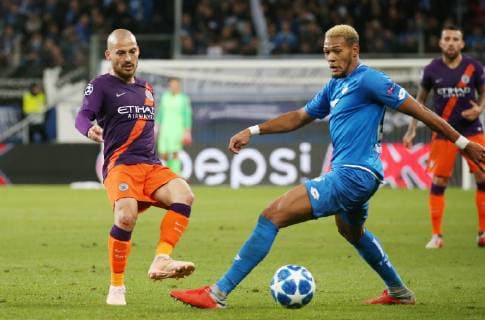 David Silva (21, Manchester City), JOELINTON (34, 1899 Hoffenheim), UEFA Champions League, TSG 1899 Hoffenheim vs. Manchester City, Groupe F, Matchday 2, October, 02 2018, Wirsol Rhein Neckar Arena, Germany, YmdY, ** DFL DFL regulations prohibit any use of photographs as image sequences and or quasi-video. ** TSG 1899 Hoffenheim - Manchester City