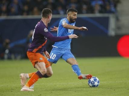 V.li. Aymeric Leporte (City), Kerem Demirbay (Hoffenh) . 1899 Hoffenheim-Manchester City . Sinsheim, GER,02.10.2018 , 1. Spieltag, Fussball Champions League 2018 2019.