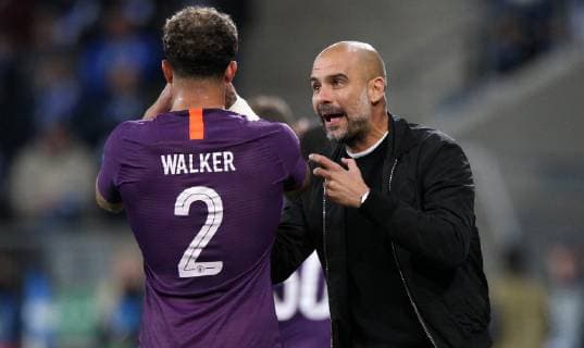 Kyle Walker (2, Manchester City), Pep Guardiola (Coach Manchester City), UEFA Champions League, TSG 1899 Hoffenheim vs. Manchester City, Groupe F, Matchday 2, October, 02 2018, Wirsol Rhein Neckar Arena, Germany, YmdY, ** DFL DFL regulations prohibit any use of photographs as image sequences and or quasi-video. ** TSG 1899 Hoffenheim - Manchester City