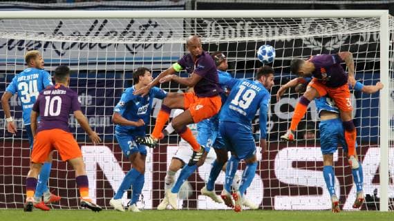 Vincent Kompany (4, Manchester City), Ishak BELFODIL (19, 1899 Hoffenheim), Nicolas Otamendi (30, Manchester City), UEFA Champions League, TSG 1899 Hoffenheim vs. Manchester City, Groupe F, Matchday 2, October, 02 2018, Wirsol Rhein Neckar Arena, Germany, YmdY, ** DFL DFL regulations prohibit any use of photographs as image sequences and or quasi-video. ** TSG 1899 Hoffenheim - Manchester City