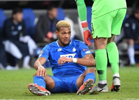 02.10.2018, xmeix, Fussball UEFA Champions League, TSG 1899 Hoffenheim - Manchester City FC emspor, v.l. Joelinton (TSG 1899 Hoffenheim) mit Ederson (Manchester City) DFL DFB REGULATIONS PROHIBIT ANY USE OF PHOTOGRAPHS as IMAGE SEQUENCES and or QUASI-VIDEO Sinsheim