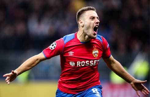 MOSCOW, RUSSIA - OCTOBER 2, 2018: CSKA Moscow s Nikola Vlasic celebrates scoring in the 2018 19 UEFA Champions League Group G Round 2 football match against Real Madrid at Luzhniki Stadium. Valery Sharifulin TASS  TS0923BE