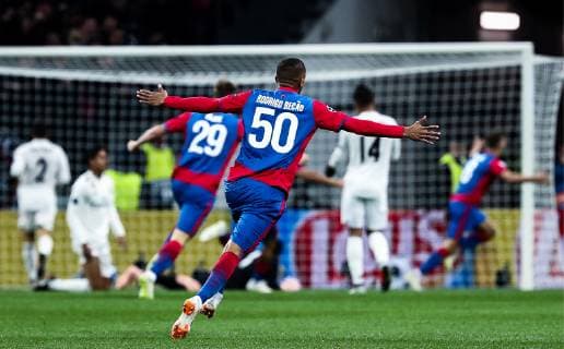 MOSCOW, RUSSIA - OCTOBER 2, 2018: CSKA Moscow s players celebrate scoring in the 2018 19 UEFA Champions League Group G Round 2 football match against Real Madrid at Luzhniki Stadium. Anton Novoderezhkin TASS  TS0923C1