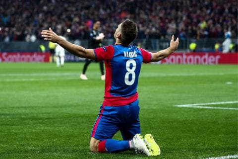 MOSCOW, RUSSIA - OCTOBER 2, 2018: CSKA Moscow s Nikola Vlasic celebrates scoring in the 2018 19 UEFA Champions League Group G Round 2 football match against Real Madrid at Luzhniki Stadium. Valery Sharifulin TASS  TS0923C4