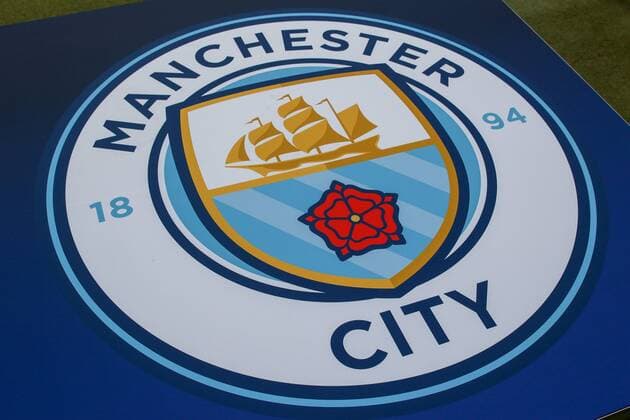 Das Logo von Manchester City FC, Symbolfoto, Symbolbild, Symbol, Fussball, UEFA Champions League, TSG 1899 Hoffenheim - Manchester City FC,