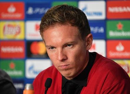 02.10.2018, xmeix, Fussball UEFA Champions League, TSG 1899 Hoffenheim - Manchester City FC emspor, v.l. Hoffenheims Trainer Julian Nagelsmann (TSG 1899 Hoffenheim) DFL DFB REGULATIONS PROHIBIT ANY USE OF PHOTOGRAPHS as IMAGE SEQUENCES and or QUASI-VIDEO Sinsheim