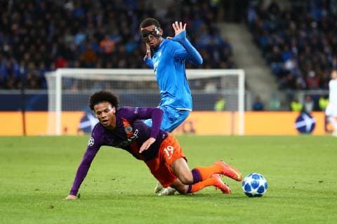 im Zweikampf mit Kevin Akpoguma (TSG 1899 Hoffenheim)Leroy Sane (Manchesteer City), TSG 1899 Hoffenheim vs Manchester City, Fussball, Champions League, 02.10.2018 UEFA regulations prohibit any use of photographs as image sequences and or quasi-video. TSG 1899 Hoffenheim vs Manchester City, Fussball, Champions League, 02.10.2018 Hoffenheim Copyright: xEIBNER AlexanderxNeisx EP_ANS