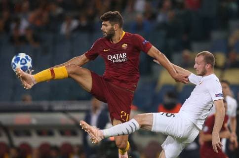 02.10.2018. Stadio Olimpico, Rome, Italy. Uefa Champions League A.S. Roma vs Viktoria Plzen.FEDERICO FAZIO, ROMAN HUBNIK in action during the match at Stadio Olimpico in Rome.  Copyright: xMarcoxIacobuccix xIPAx xMarcoxIacobuccix