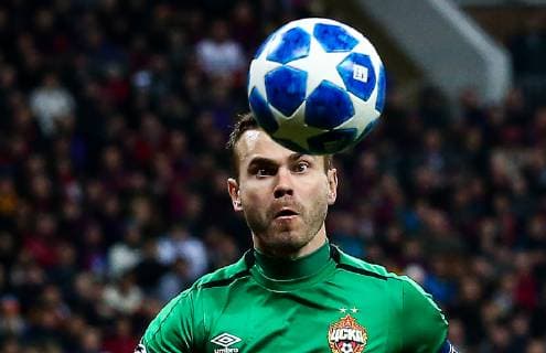 MOSCOW, RUSSIA - OCTOBER 2, 2018: CSKA Moscow s goalkeeper Igor Akinfeev in the 2018 19 UEFA Champions League Group G Round 2 football match against Real Madrid at Luzhniki Stadium. Anton Novoderezhkin TASS  TS0923DC