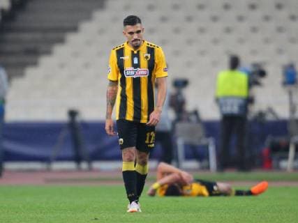 AEK Athens v Benfica UEFA Champions League Viktor Klonaridis of AEK Athens looks dejected at the end of the UEFA Champions League match at Olympic Stadium, Athens Content Not Available For UK Newspapers Copyright: xYannisxHalasx FIL-12362-0033