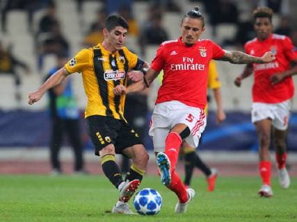 AEK Athens v Benfica UEFA Champions League Petros Mantalos of AEK Athens and Ljubomir Fejsa of Benfica during the UEFA Champions League match at Olympic Stadium, Athens Content Not Available For UK Newspapers Copyright: xYannisxHalasx FIL-12362-0045