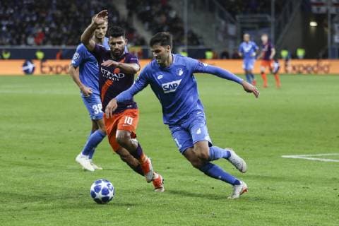 October 2, 2018 - Sinsheim, Germany - Sergio Aguero, during the UEFA Champions League group F football match between TSG 1899 Hoffenheim and Manchester City at the Rhein-Neckar-Arena in Sinsheim, southwestern Germany, on October 2, 2018. TSG 1899 Hoffenheim v Manchester City - UEFA Champions League Group F  - ZUMAn230 20181002_zaa_n230_537 Copyright: xElyxandroxCegarrax