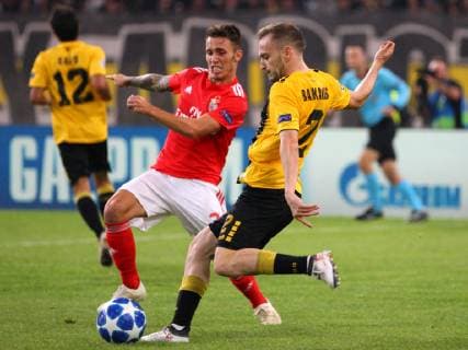 AEK Athens v Benfica UEFA Champions League Michalis Bakakis of AEK Athens and Alex Grimaldo of Benfica during the UEFA Champions League match at Olympic Stadium, Athens Content Not Available For UK Newspapers Copyright: xYannisxHalasx FIL-12362-0057